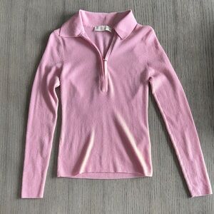 Abercrombie & Fitch Ribbed Half-Zip Long Sleeve Polo Top